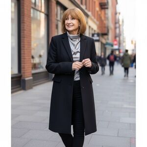 Tahari elegant black longline blazer/coat wool blend stretch size 8